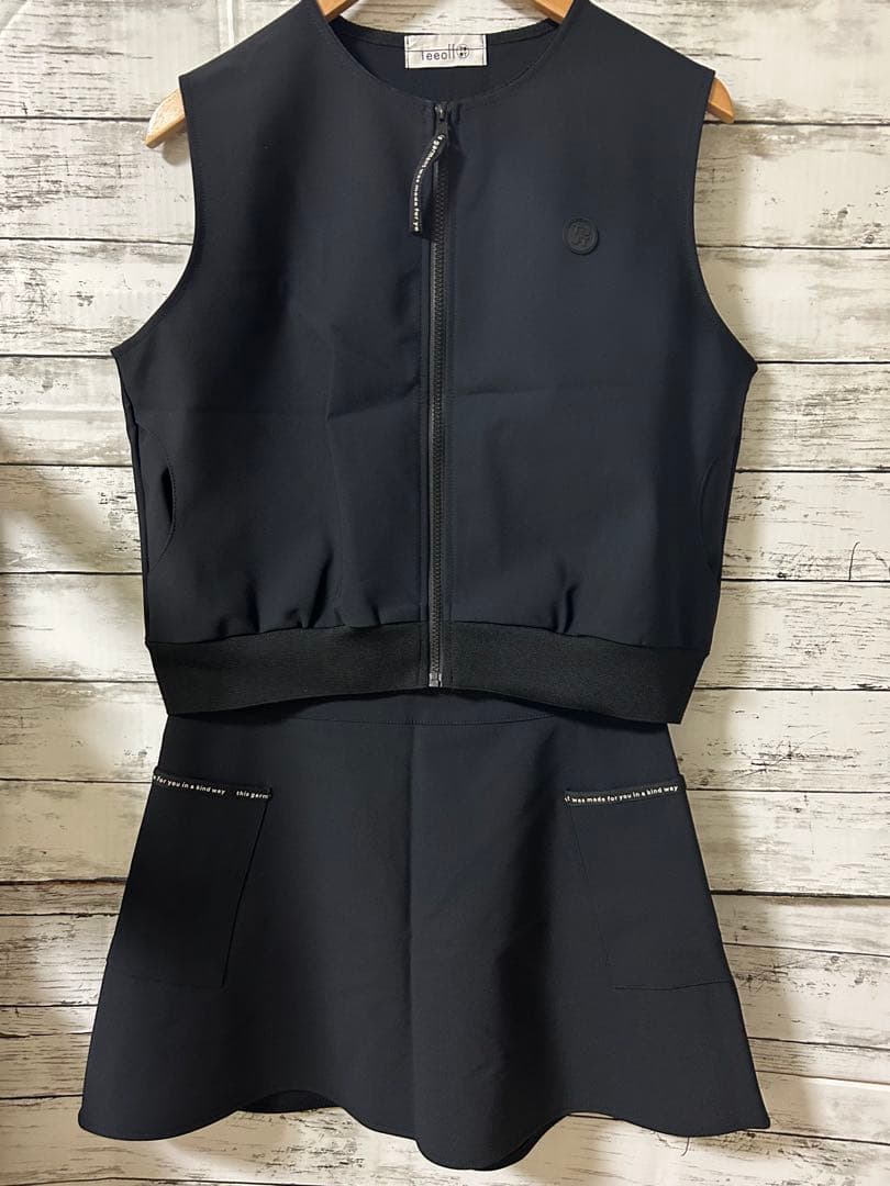 レディースゴルフウェア　セットアップ　ベスト　スカート　Lサイズ ブラック　秋服