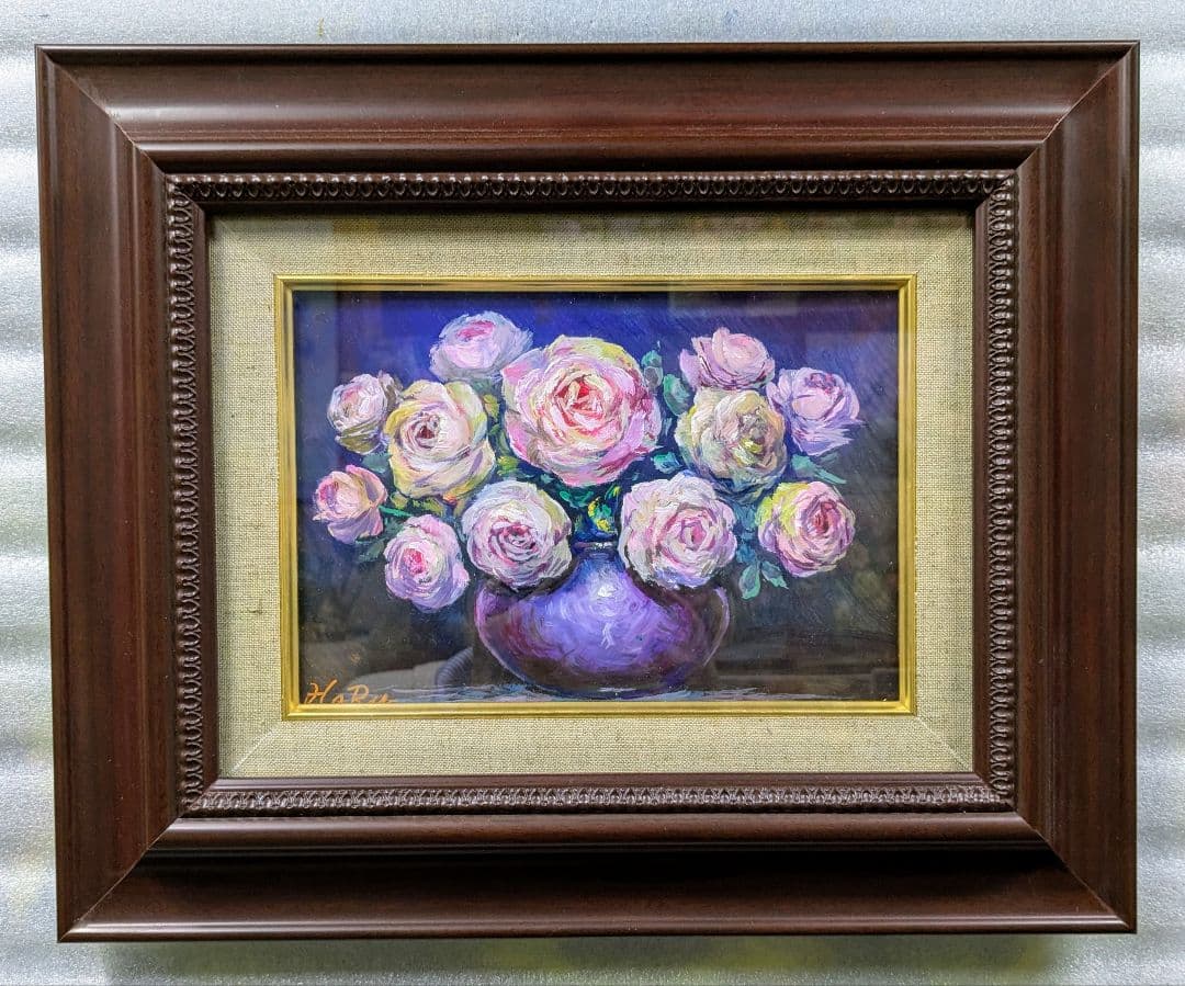 画家haru油彩画サムホ-ル＊薔薇＊肉筆画＊原画＊一点物＊静物画。