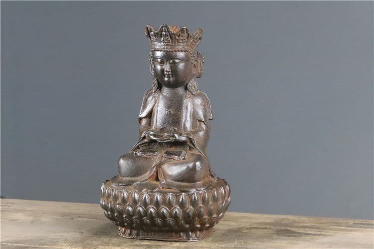 鉄器 鉄仏 蓮華坐観音菩薩仏像 縁起物 装飾品 工芸品 美術品 置物