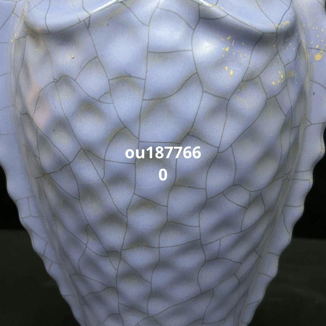 汝窯藍釉魚花瓶 景徳鎮 陶磁器 装飾品 現代工芸品 美術品 置物