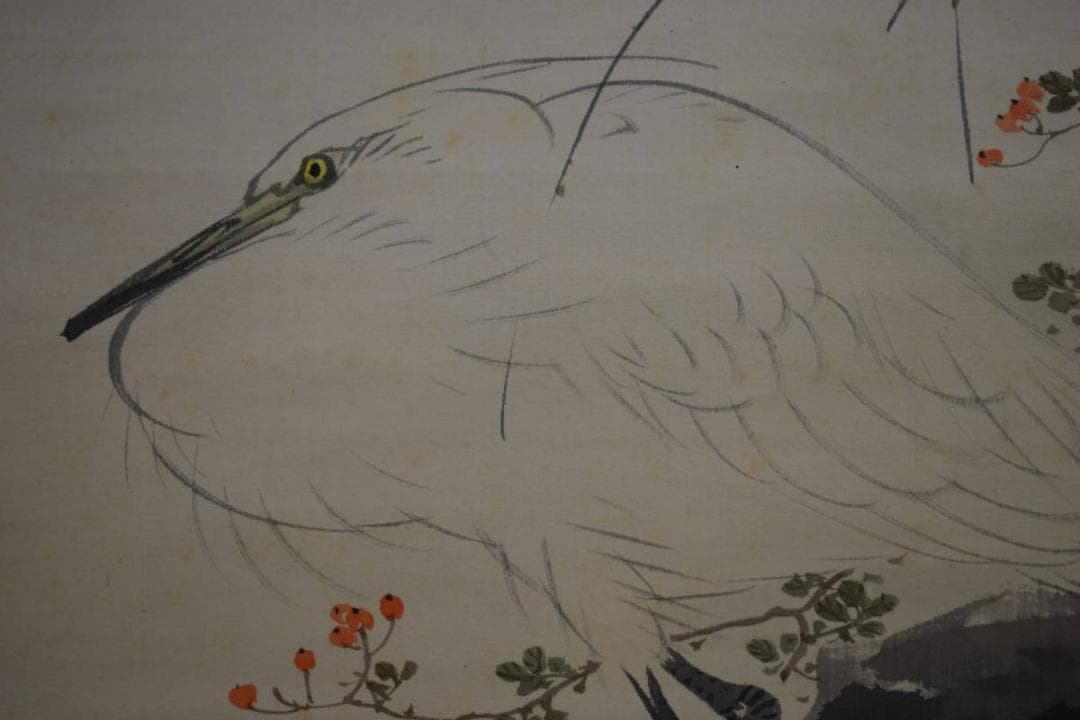 真作/深田直城/白鷺図/絹表装/布袋屋掛軸HG-95