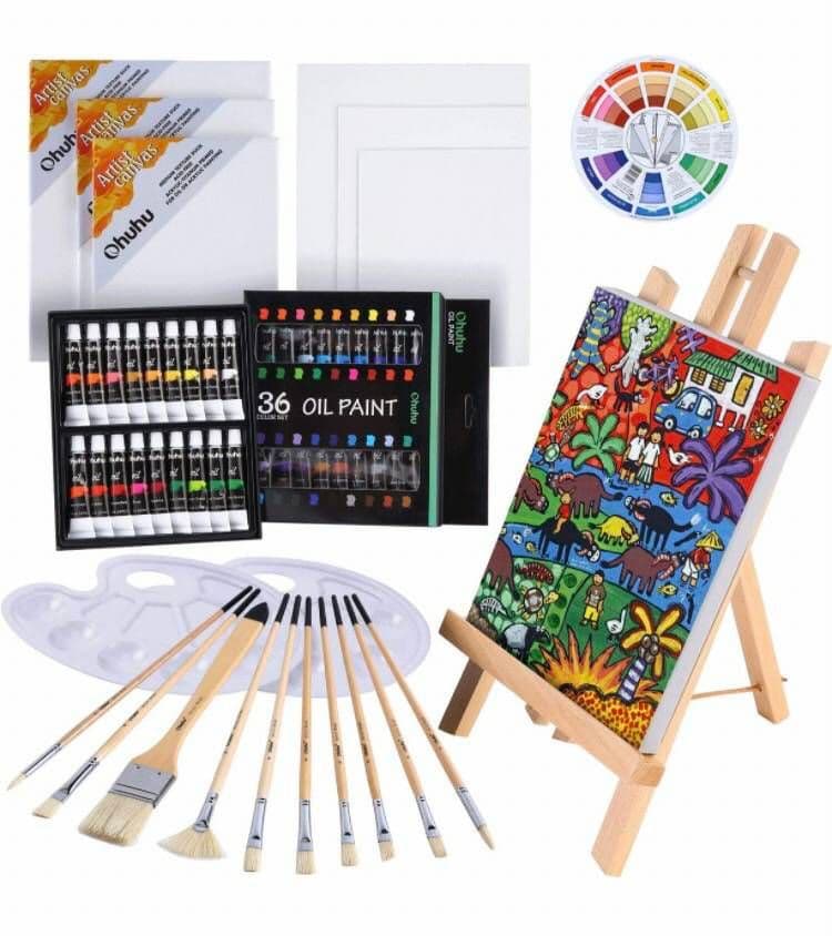 油 絵の具 セット 56点セット 油絵の具 36色 油彩 木製 イーゼル  画材