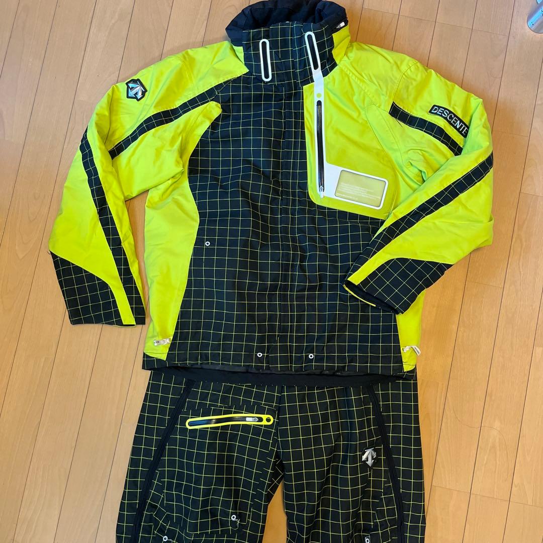 DESCENTE スキーウェア チェック柄 イエロー/ブラック