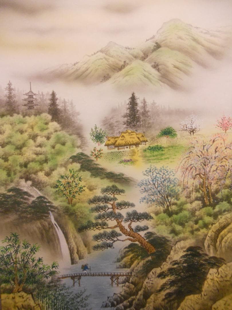 掛け軸 西村千里 作 天地人山水図 絹本 希少 軸装 茶道具 掛軸 美品 です。