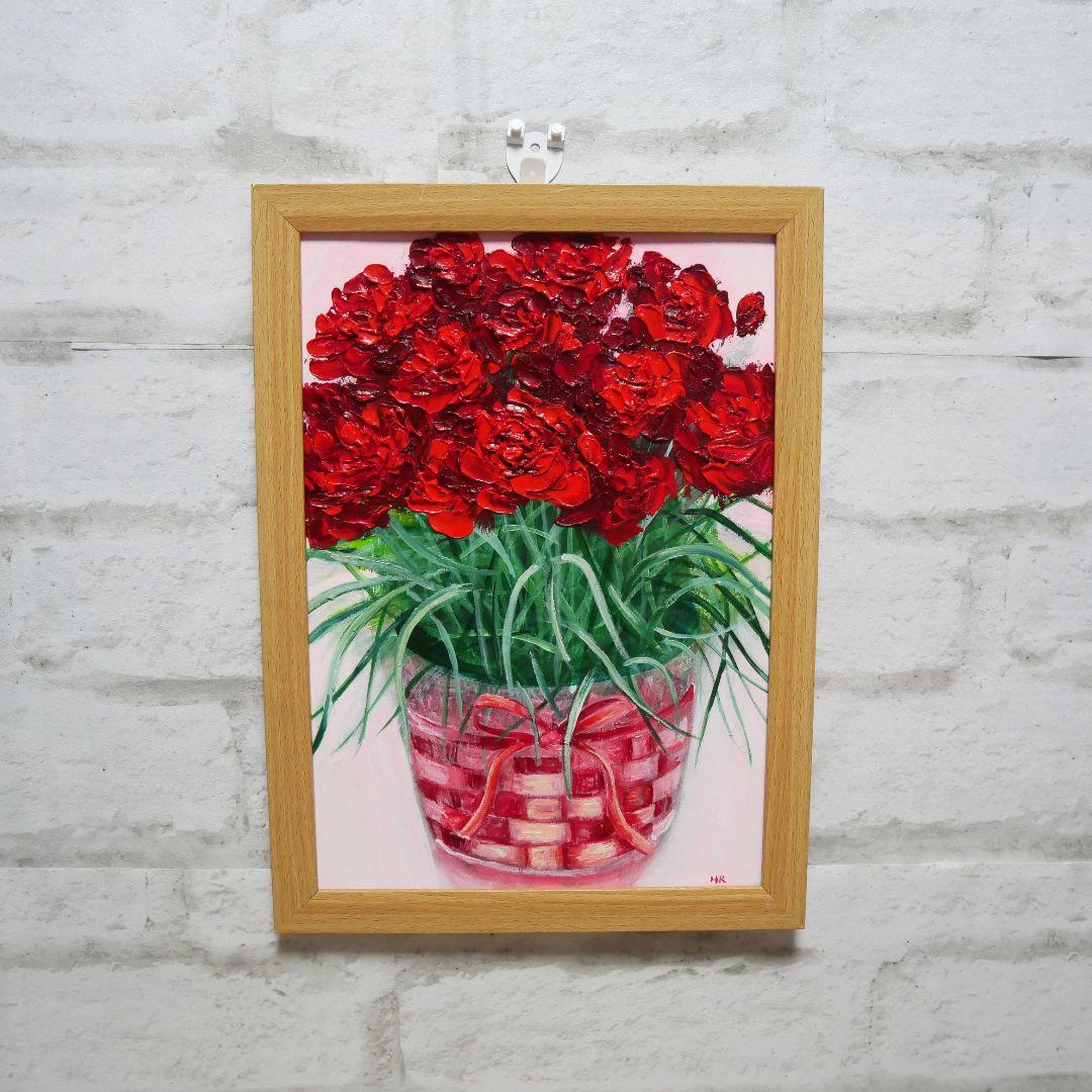 油絵 絵画 【赤いカーネーション】