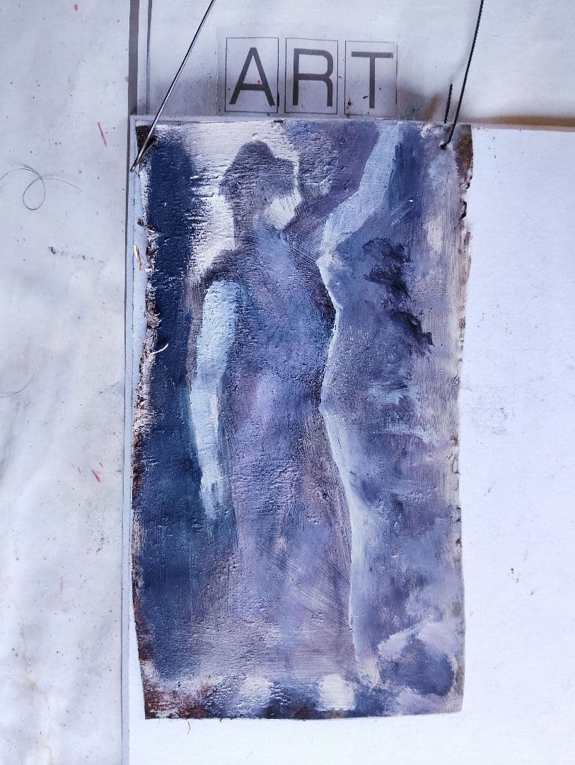 青紫色の抽象油彩画