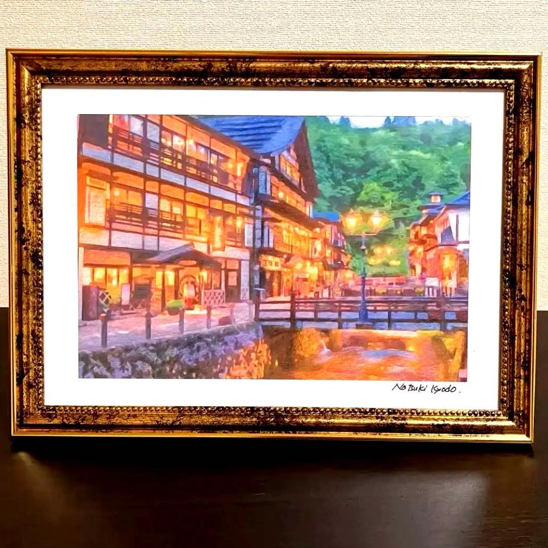 ジブリアート14 千と千尋の神隠しより「銀山温泉」32.7㎝×24.0㎝　額装品