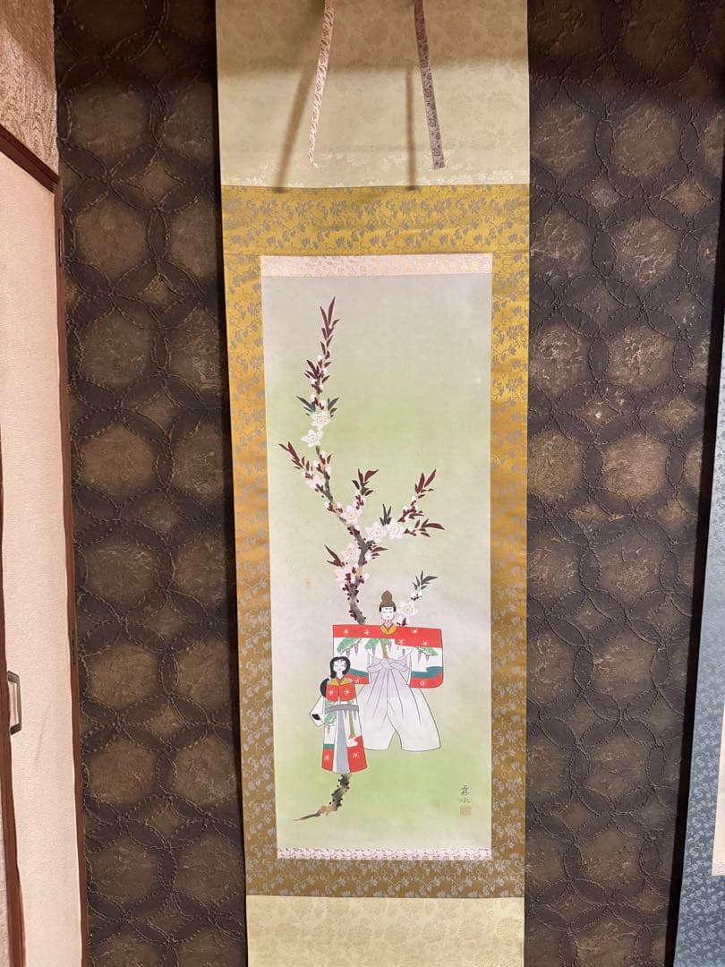 お雛様　春　桜　霧水作 日本画 掛け軸　伝統衣装