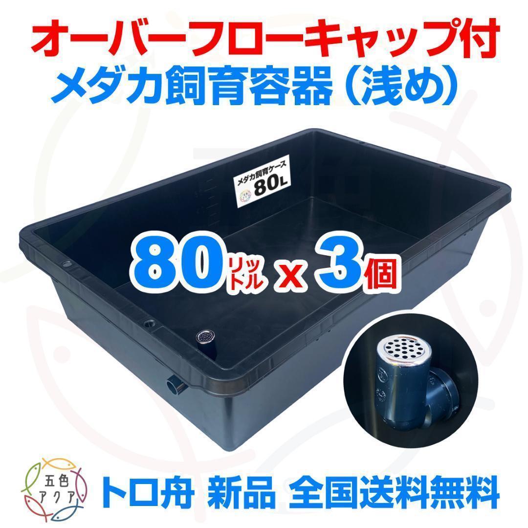 メダカ飼育ケース 80㍑黒x3個 トロ舟 大雨対策済み 金魚飼育容器 ビオトープ