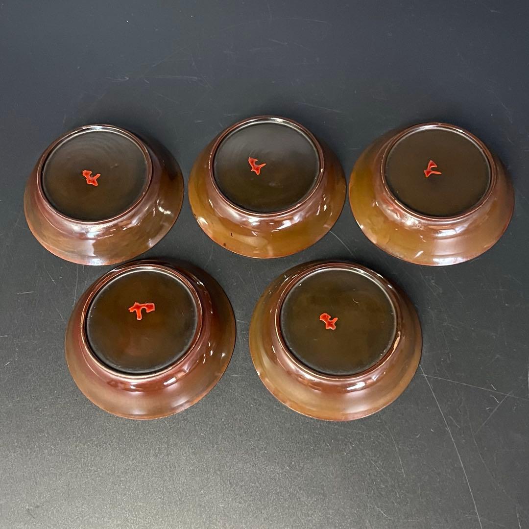 江戸後期 朱黒市松文 片身替 菓子皿 五客揃い 数寄者好み 漆皿 漆器 茶道具