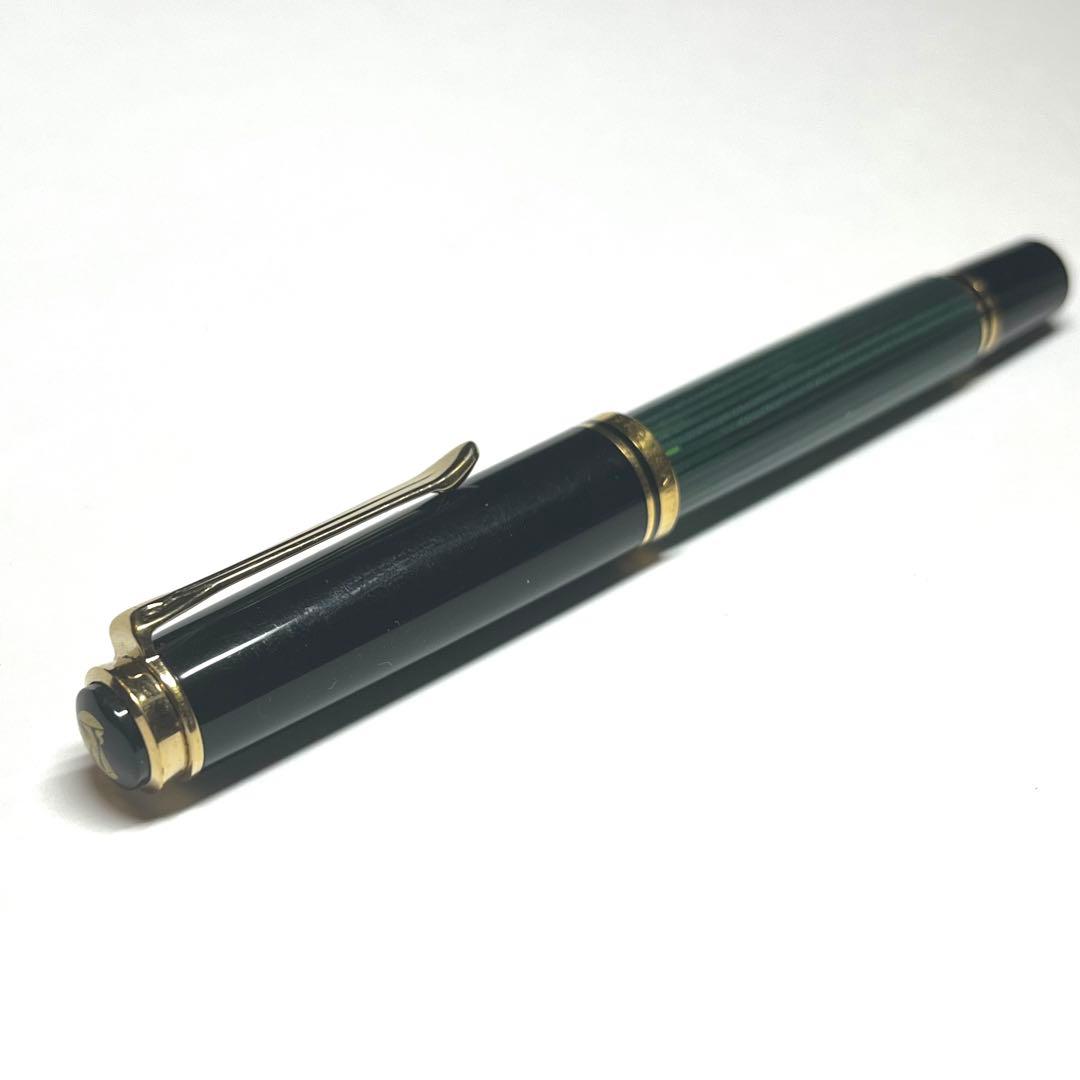ペリカン 緑縞 万年筆 14C-585 F インク付