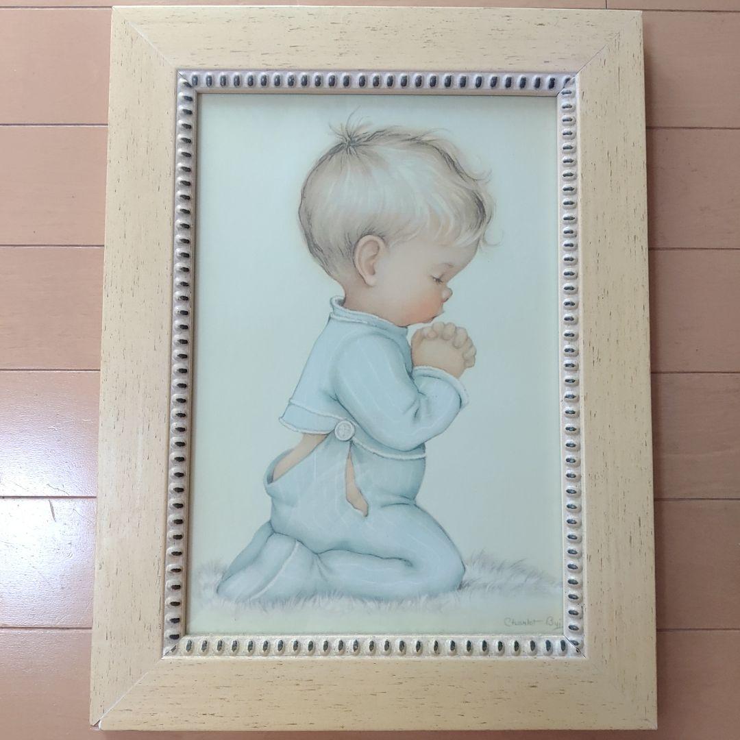 ♡子どもの可愛い絵画♡ 木製フレーム付き いのりパステルカラー