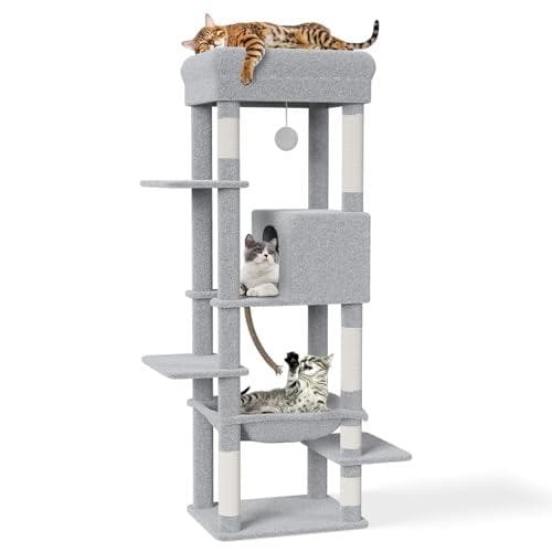 CozyMeow キャットタワー スリム 据え置き ハンモック キャットハウスp