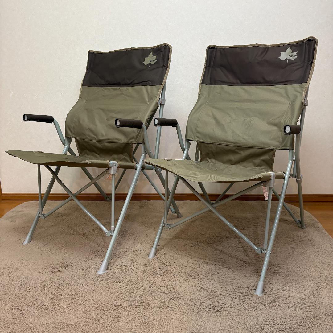 LOGOS life バックホールドチェア（ブラウン）×2脚