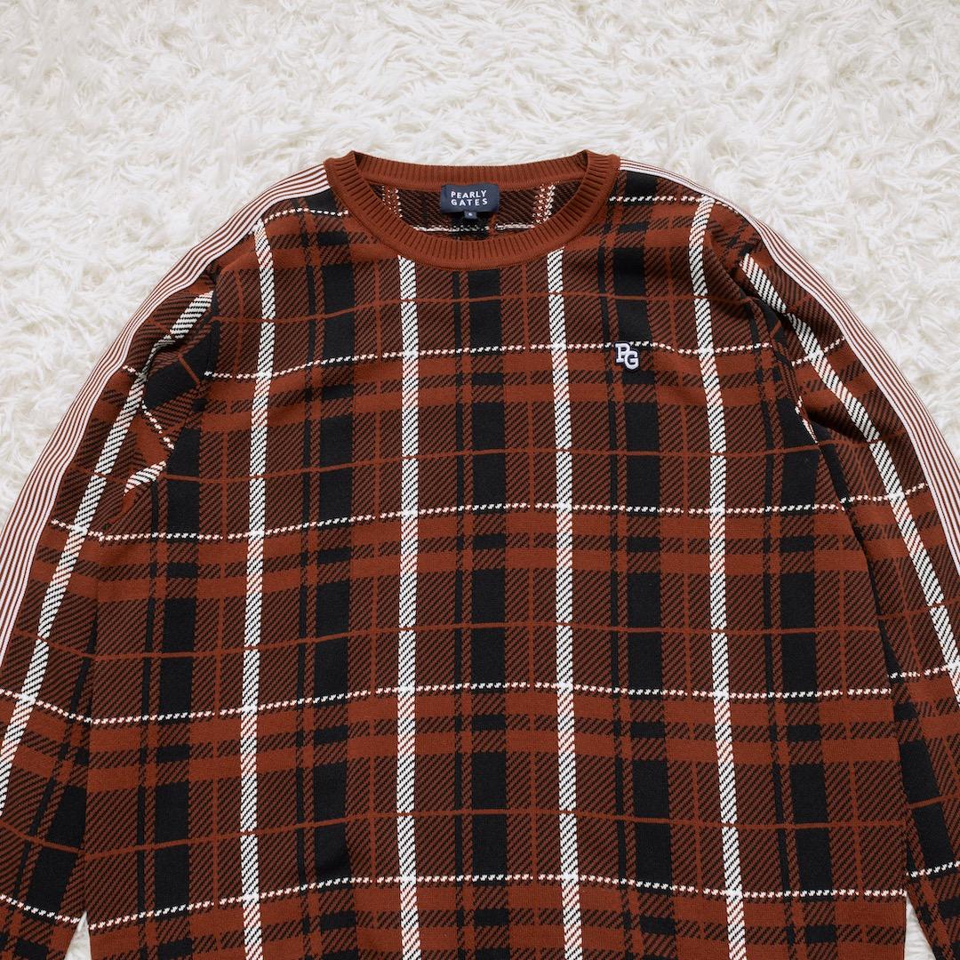 未使用 パーリーゲイツ 23AW ニット セーター チェック クルーネック 6