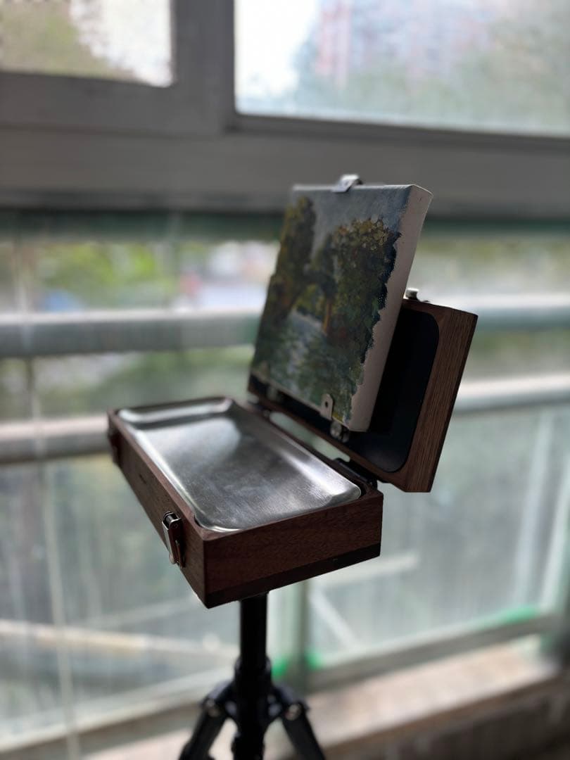 木製油絵画用ケース　職人手製　三脚付き