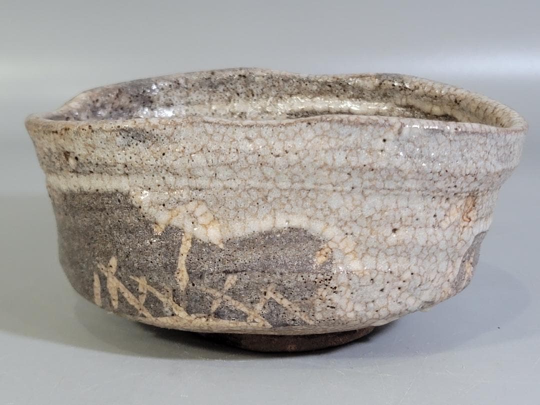 茶道具 鼠志野沓茶碗 時代物 古美術 DT457