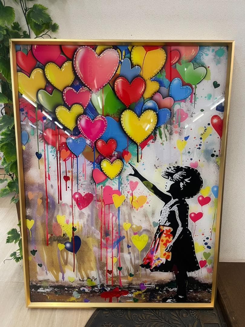 ストーン　アートパネル　バンクシー　風船と少女　壁掛け　パネル　アート　絵　絵画