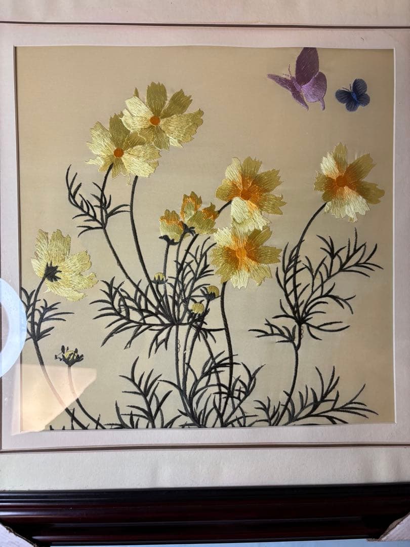 中国蘇州伝統工芸　花蝶刺繍額