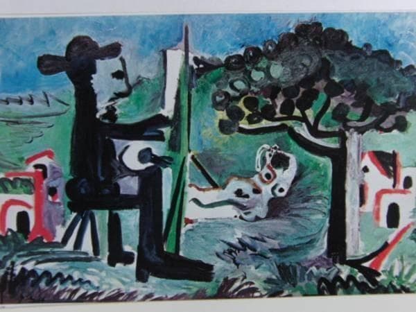 ピカソ、画家とそのモデル、希少画集画、新品額装付