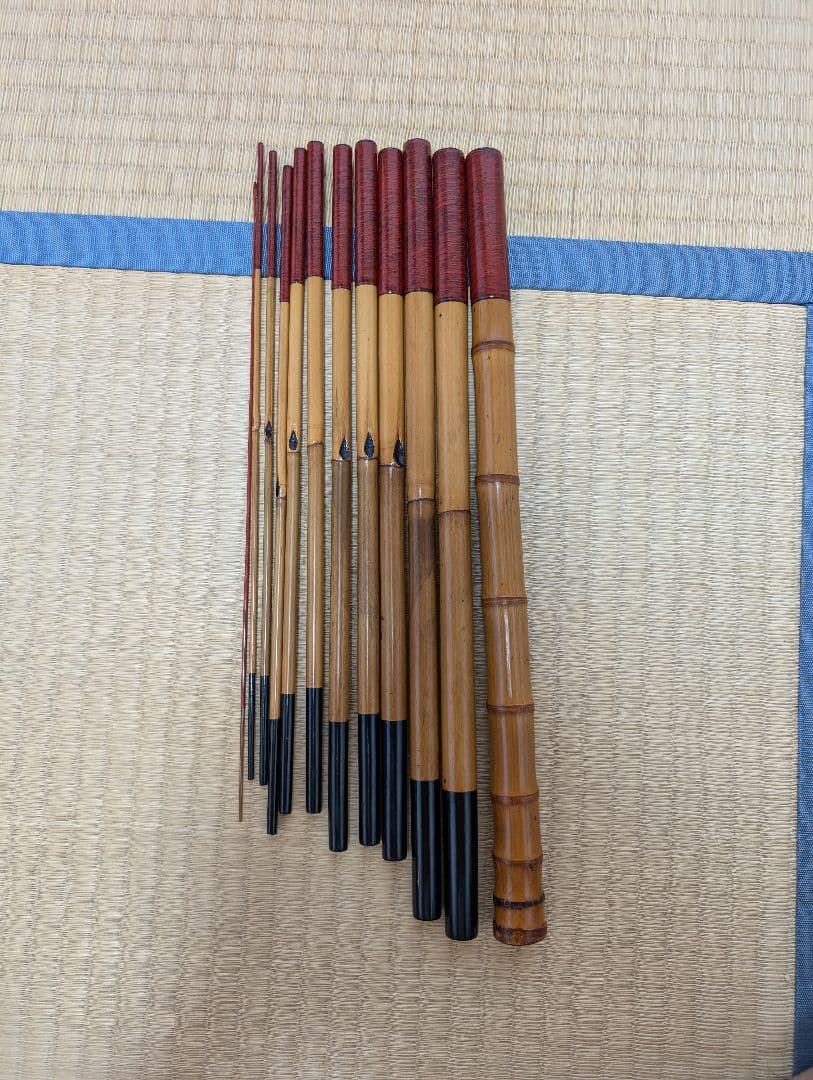 小継ぎ竹竿　銘「竿福」12尺　 継ぎ数12本　３本仕舞　40ｃｍ