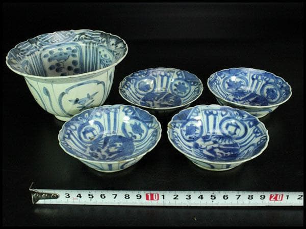 中国美術 染付 芙蓉手 碗 揃 五件(K-XA690)