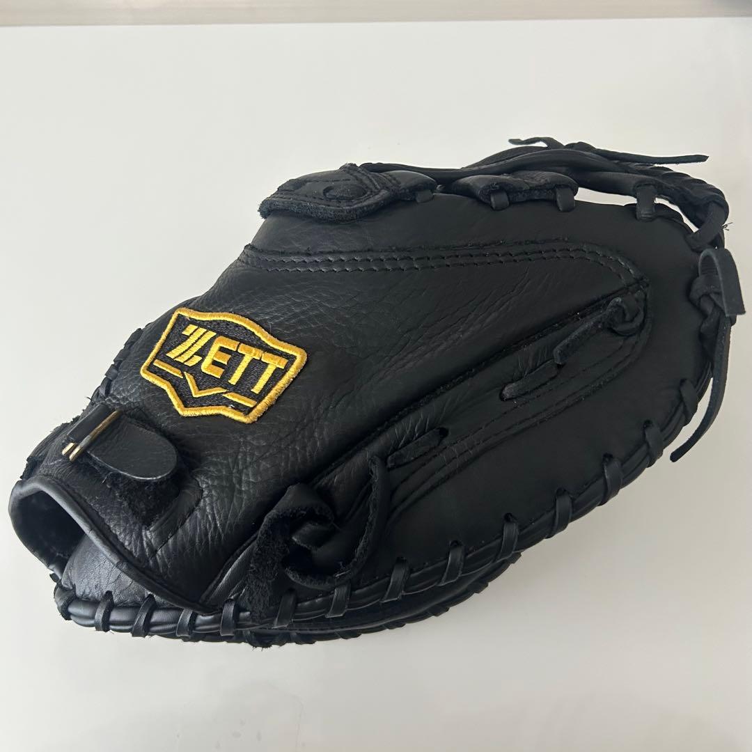 ZETT ブラック レザー 野球グローブ　軟式　ソフトボール　キャッチャーミット