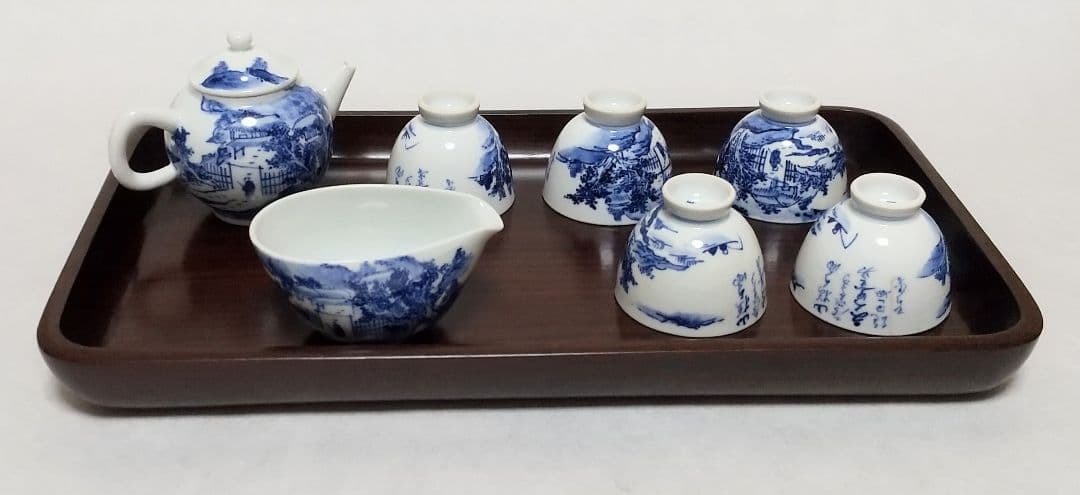 京焼茶器セット 平安竹泉 特注黒檀手作り盆付き