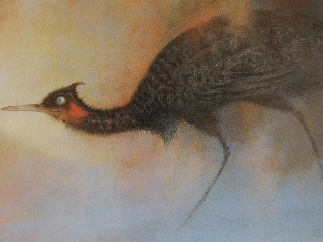 工藤甲人、【星をよむ鳥】、希少な額装用画集より、新品額装付、状態良好