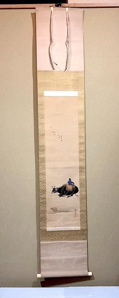 掛軸　絹本彩色　十牛図　春草筆　共箱　古物品。