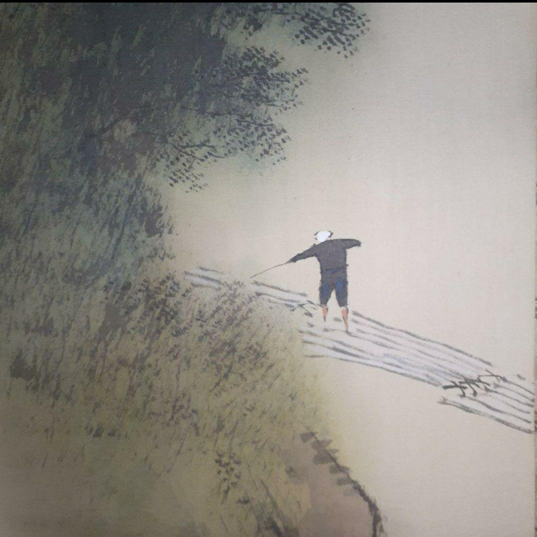 掛け軸/秋の風景/筏