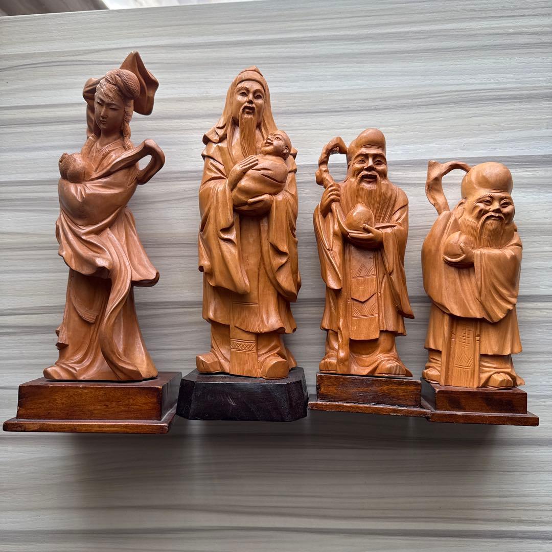 木製置物 4点まとめ売り 木彫り 中国製シールあり