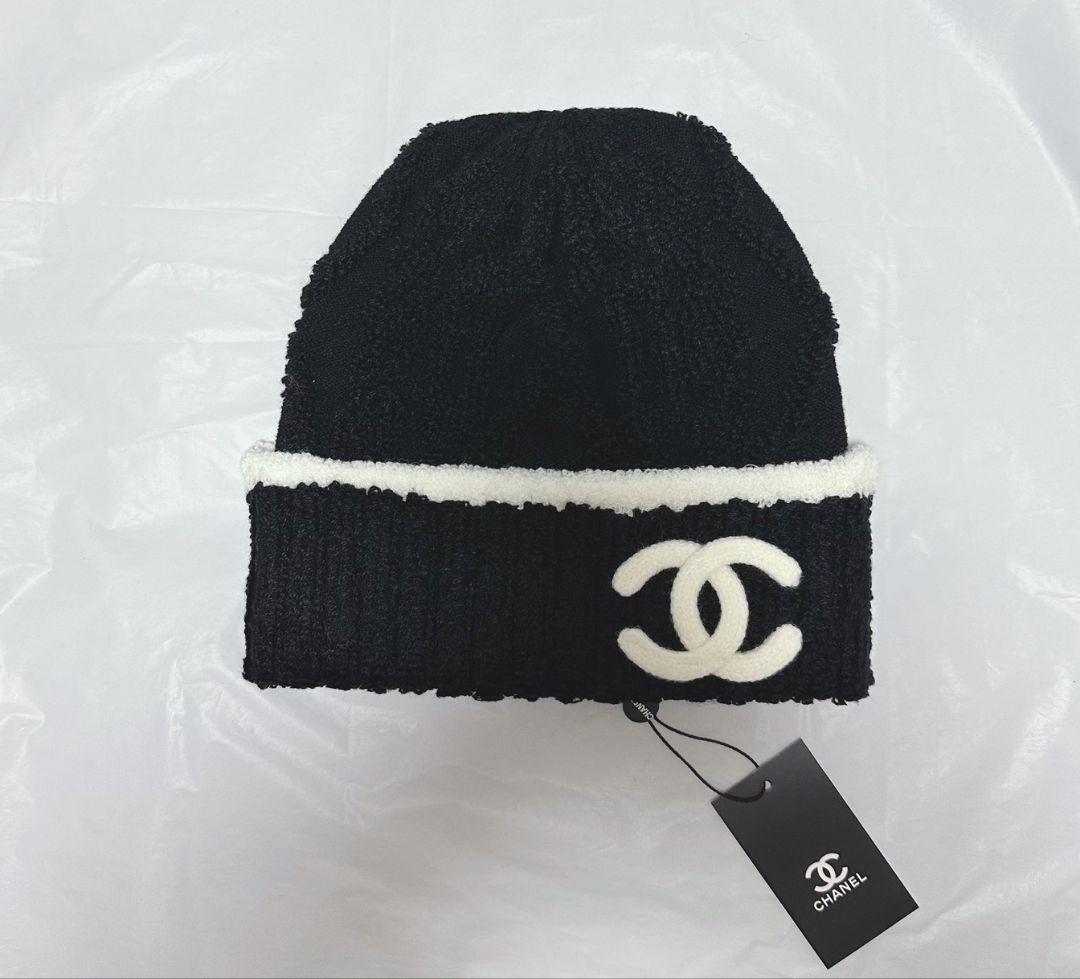 CHANEL ニット帽ブラック 黒/白