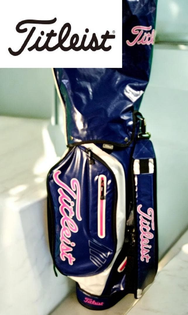超高級美品　Titleist 高級エナメル/キャディ/ ネイビー/ピンク