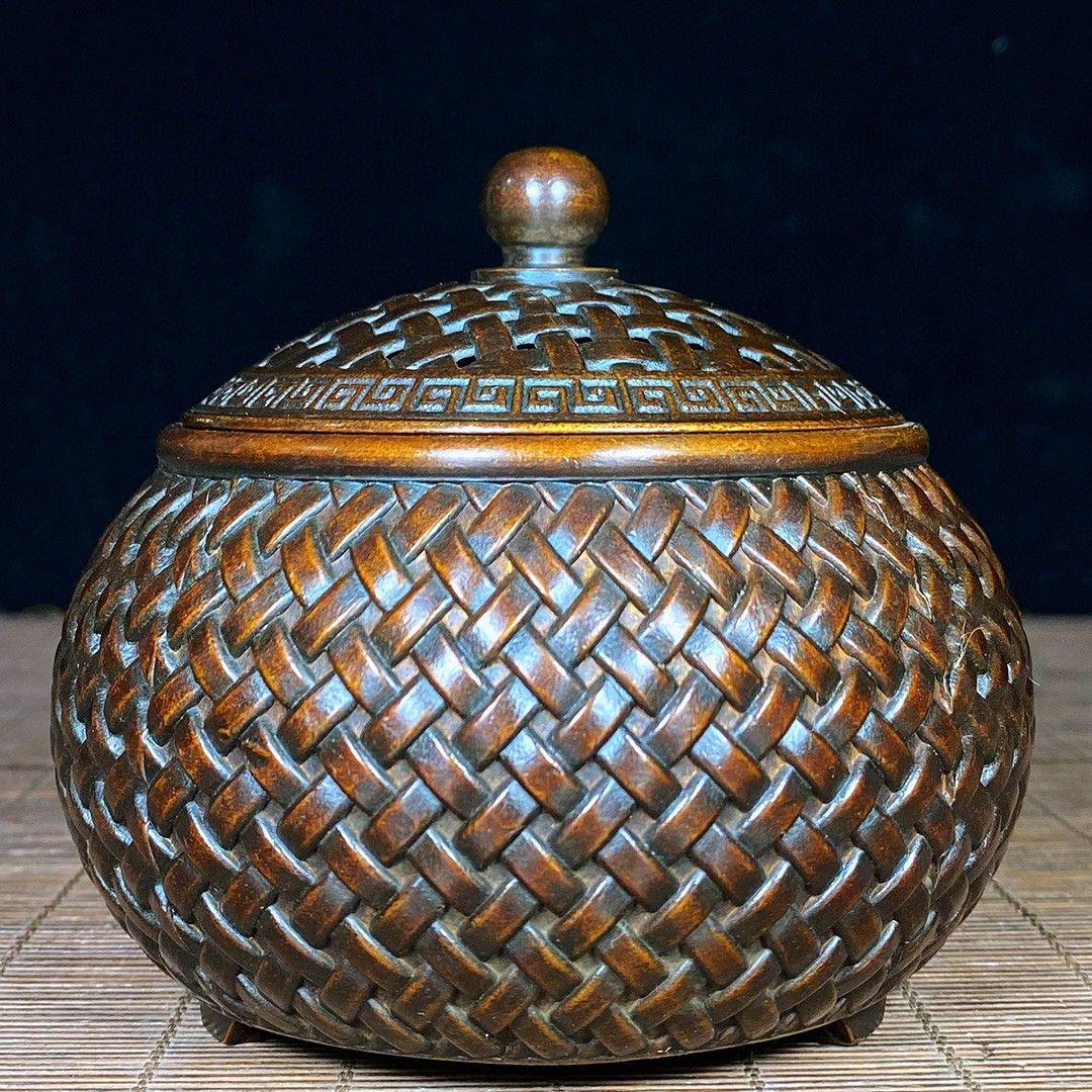 銅 細工 網蓋格子香炉 香道具 銅香炉 現代工芸品 置物