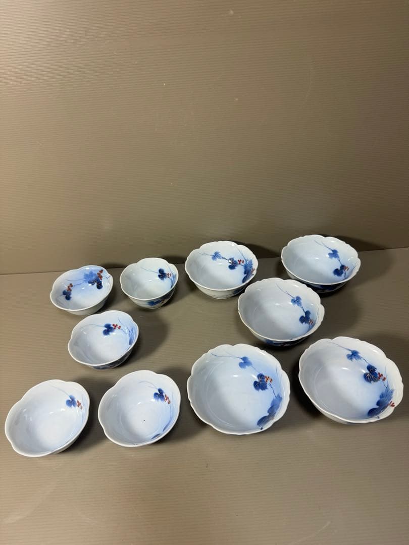 2207   有田焼 芳祥堂特製　葡萄瑠璃　中鉢5客　小鉢5客