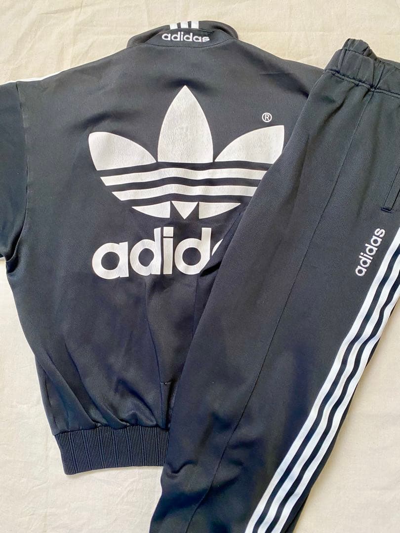 90s アディダス デサント製 セットアップ ジャージ XO 黒　ビッグロゴ