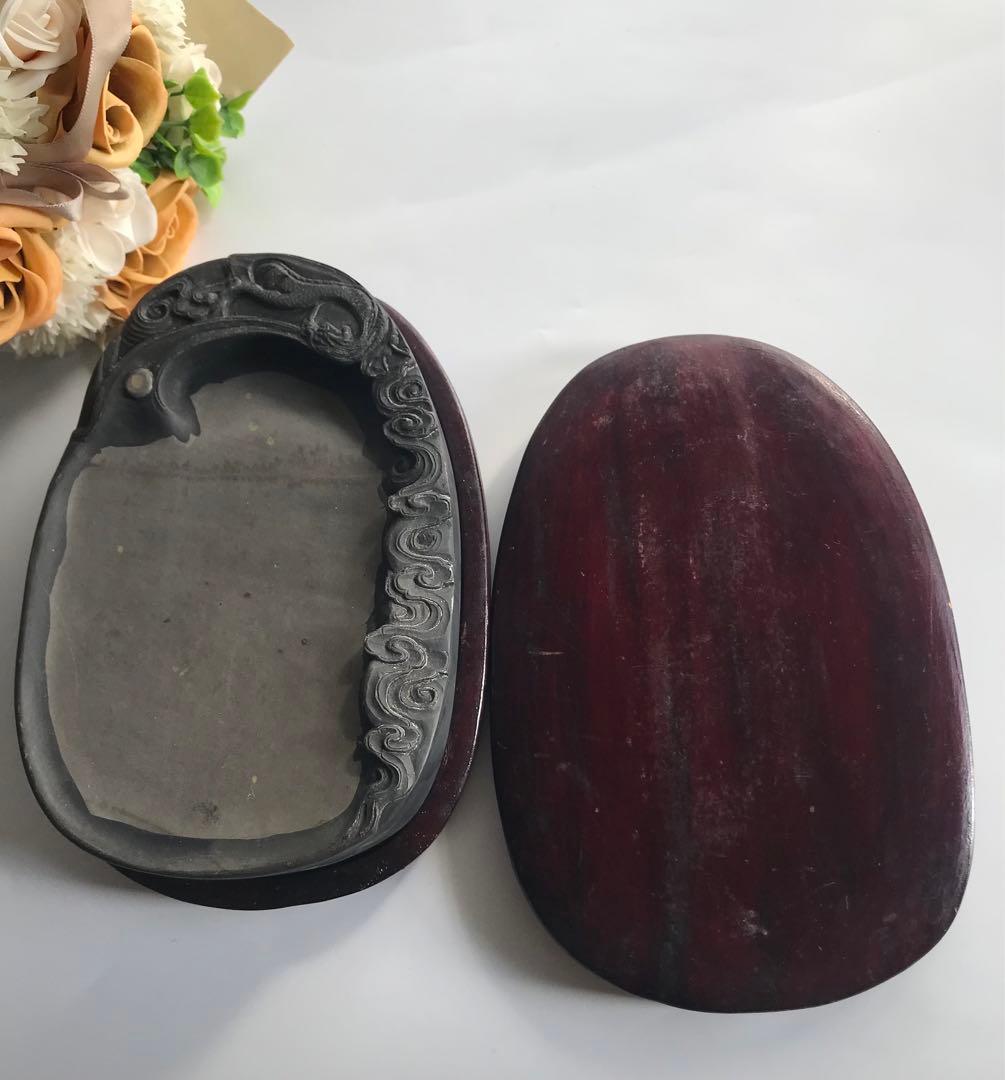中国美術 端渓硯　雲龍彫刻　石眼 箱入 文房四宝 コレクション