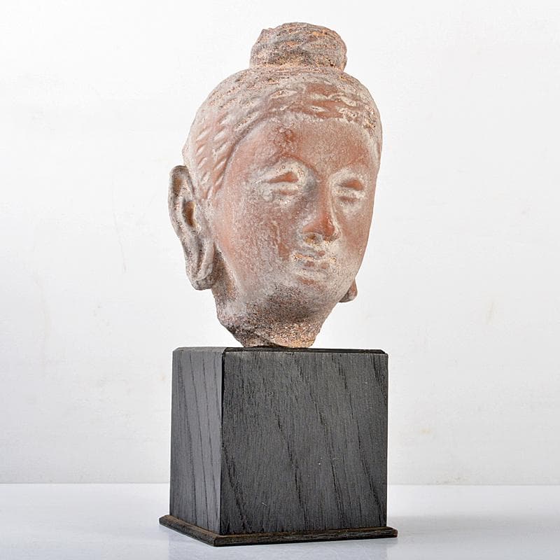 仏教美術　レプリカ　樹脂製　頭俑　仏頭　台座付　C　R5173