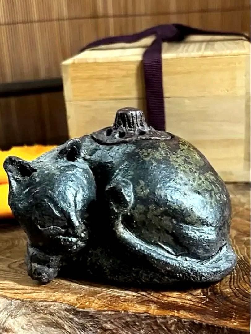 時代 古備前 眠り猫 香呂 在銘 合箱