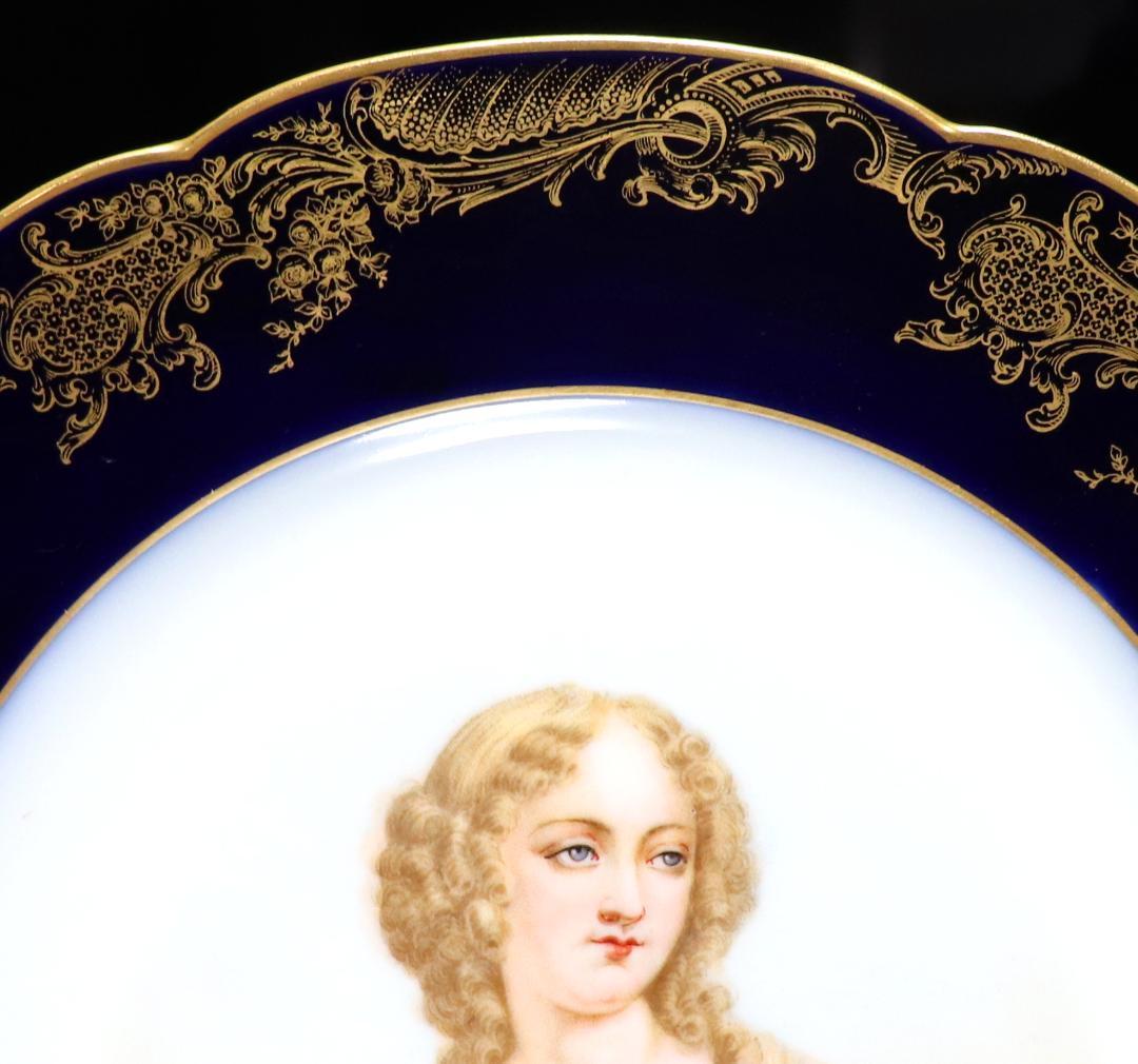 オールド・セーブル 1846年製 瑠璃地色絵金彩婦人図皿 ヴァリエール 肖像画