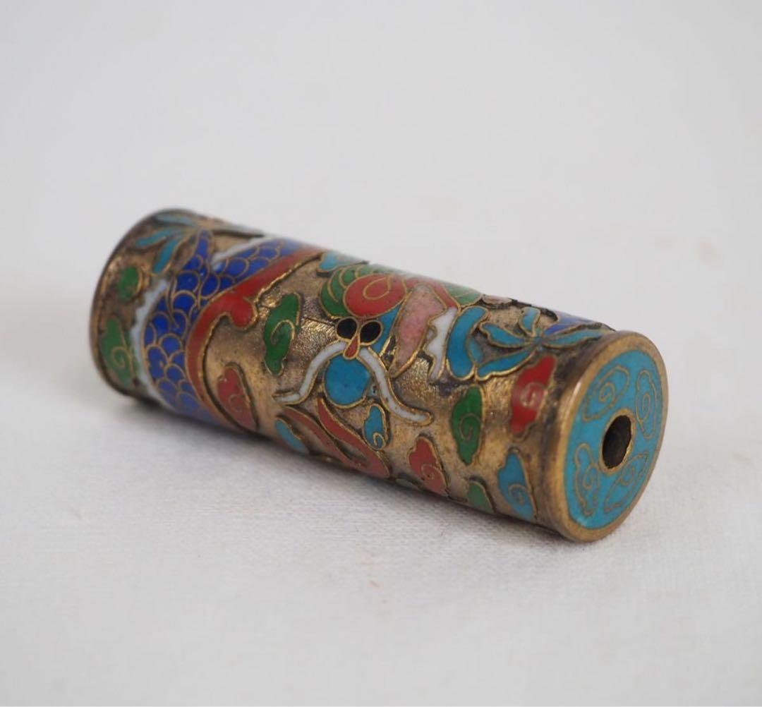 送料無料　送料無料　時代物　七宝龍文緒締玉　約4.1×1.5ｃｍ