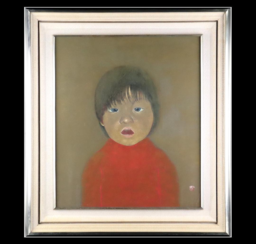 真作保証 堀泰明 「童暦」 日本画10号 共シール タトウ箱付 日展人気作家