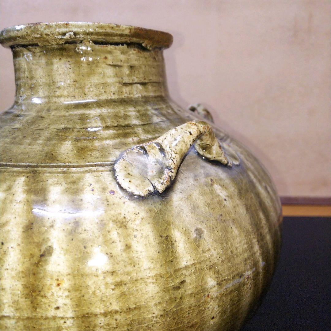 （94）✿特価★唐津焼★岸岳窯★タタキ茶壺★破魔オマケ付き★