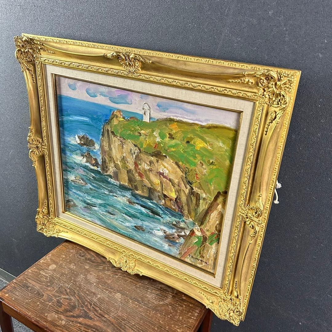 美品 深谷徹「足摺岬」油絵 油彩画 豪華額装 高知県土佐清水市 風景画