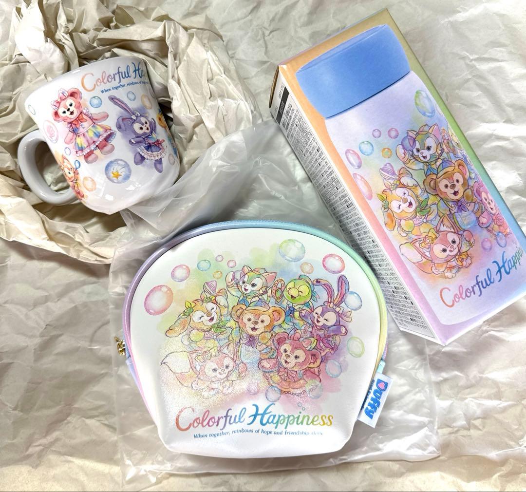 販売終了品（ダッフィー カラフルハピネス マグカップ・ポーチ・ボトル4点セット）