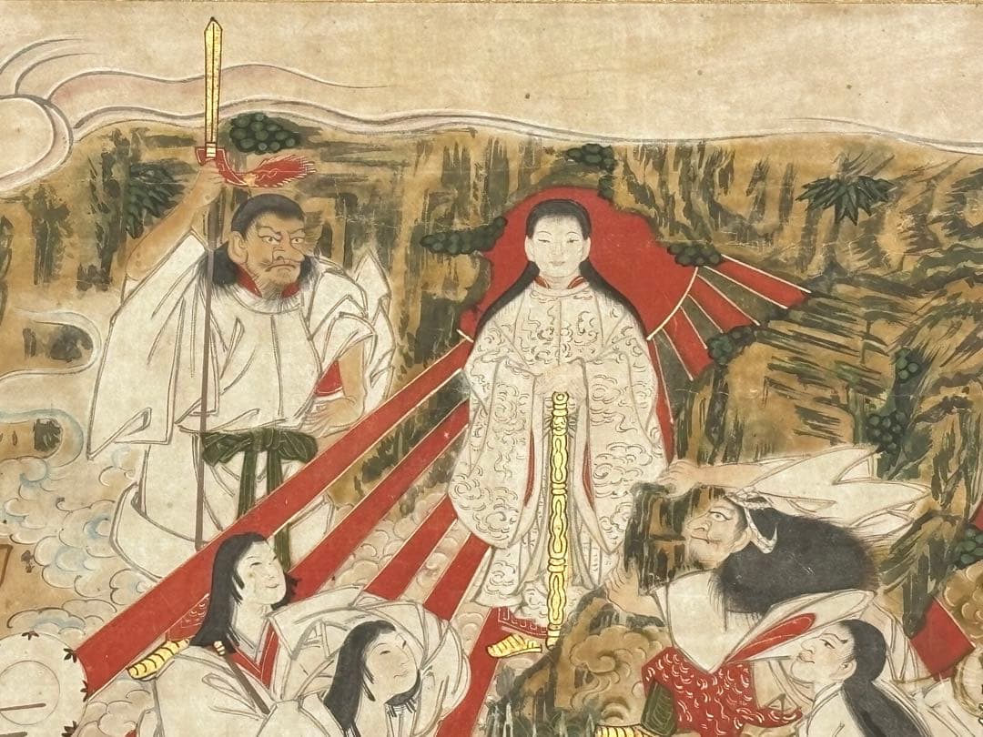 「天の岩戸の図（天岩戸）」極彩色 江戸時代中期頃筆 1幅|伊勢神宮 神道