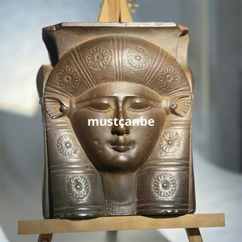彫刻古代エジプト神話ハトー(Hathor)顔置物 居間玄関書棚茶室 装飾品工芸品
