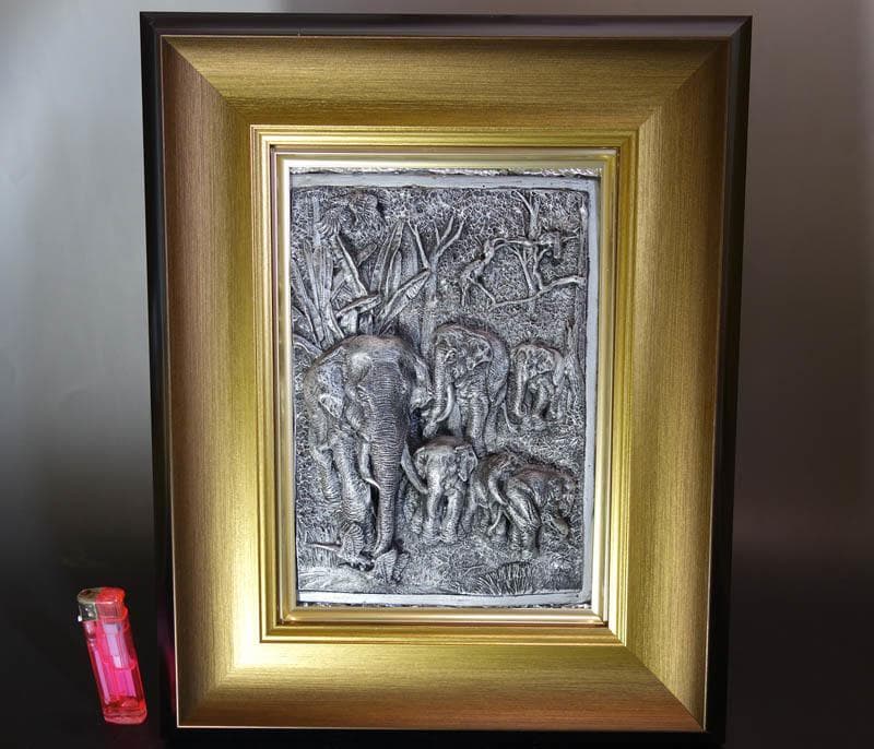 アルミニウム ジャングル 象 Foil Art 立体 芸術品 真作 2235