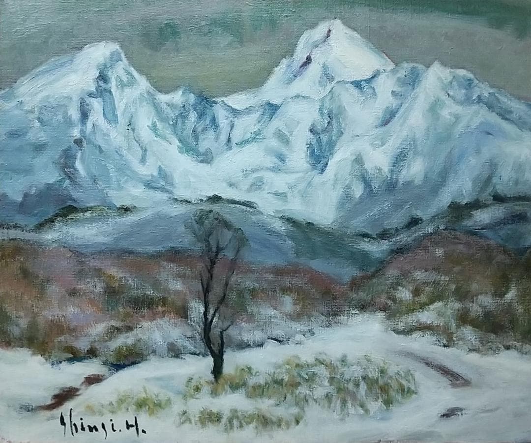 F8「冬磐梯」絵画 油絵 油彩画 風景画 アート 磐梯山 (2393)